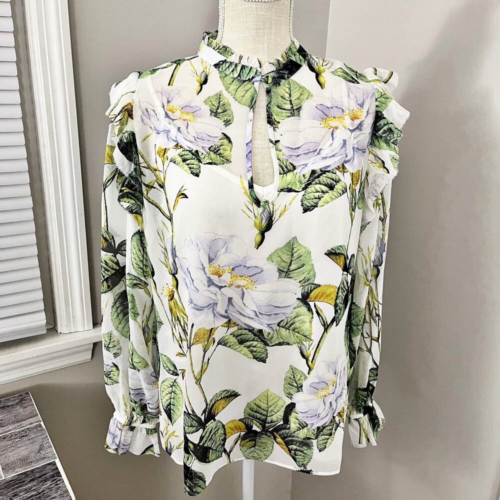 NEW White House Black Market WHBM Romantic Chiffon Floral Blouse - Picture 4 of 9